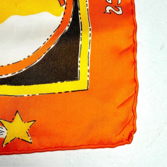 Burmel Silk Blend Scarf Vintage Zodiac Astrology Orange Brown Yellow 26x26" - Picture 8 of 10
